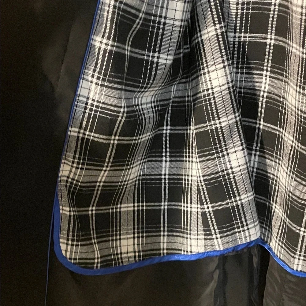 Jane Post Black Plaid Lining Hood Toggle Trench Coat and Matching Scarf